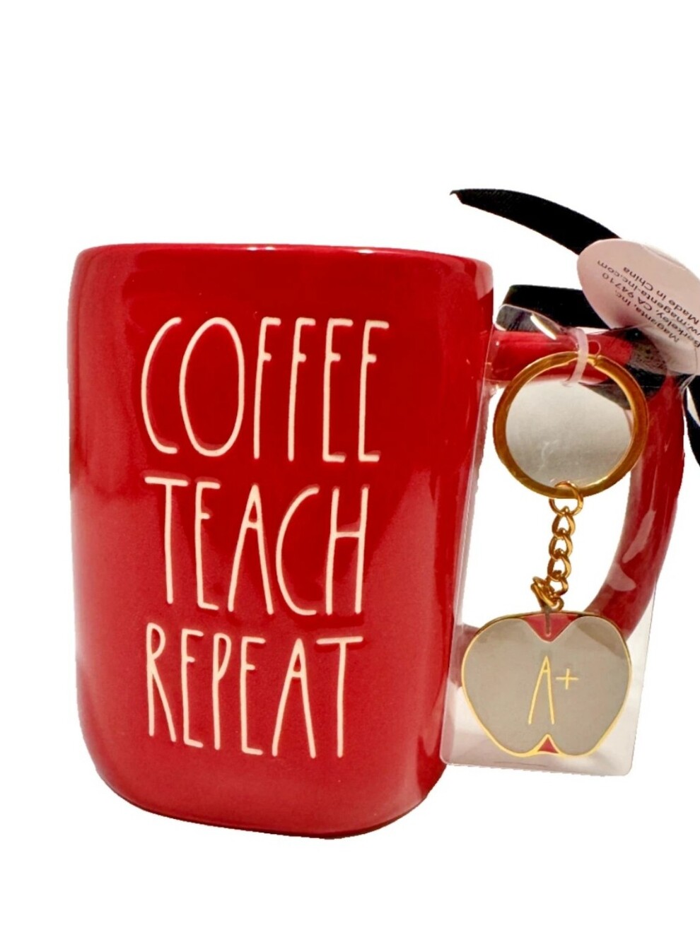 Rae Dunn Teacher Red Coffee Mug W/Key Chain Artisan Collection Nwt